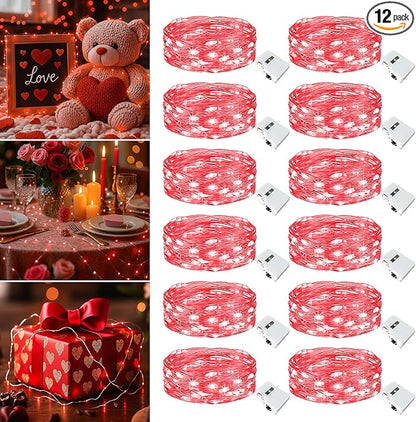 12 Pack Fairy Lights Battery Operated - 7ft 20 Led Twinkle Lights 3 Modes, Bulk Mini String Lights Waterproof for Mason Jars Vases DIY Party Wedding Decoration Christmas - Red