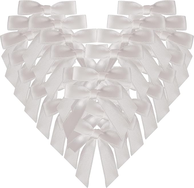 50pcs 1-1/2" Mini White Satin Ribbon Bows Without Twist Ties for Crafts Gift Wrapping Packing Christmas Decoration (White)