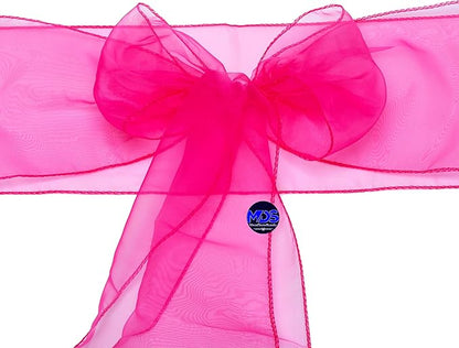 MDS Pack of 10 PCS Organza Chair Sashes Wider Dining Chair Bows Ribbon Tie Back for Wedding Party Birthday Bridal Shower Reception Event Banquet Home Chair Cover Decoration - Magenta