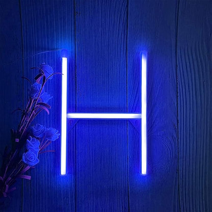 ENUOLI LED Blue Neon Letter Signs Night Light Battery or USB Operated LED Marquee Letters Neon Art Decorative Lights Wall Decor for Children Baby Room Christmas Wedding Party Decoration (H)