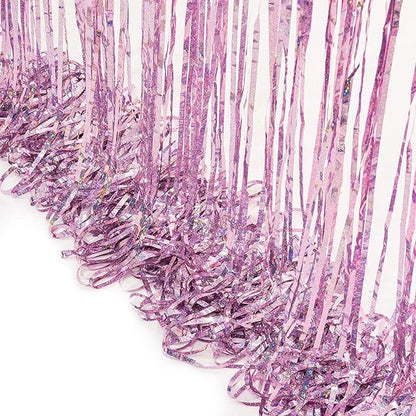 BRAVESHINE Pink Blue Tinsel Foil Fringe Curtains - 2Pcs 3.2x8.2ft Holidays Photo Streamers Backdrop for Easter Girl or Boy Birthdays Bridal Shower Party Supplies Decorations