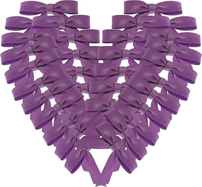 50pcs 1-1/2" Purple Satin Ribbon Bows Without Twist Ties Mini Ribbon Bows for Candy Partiy Decoration Gift Packing&Wrapping Accessoried(Purple)