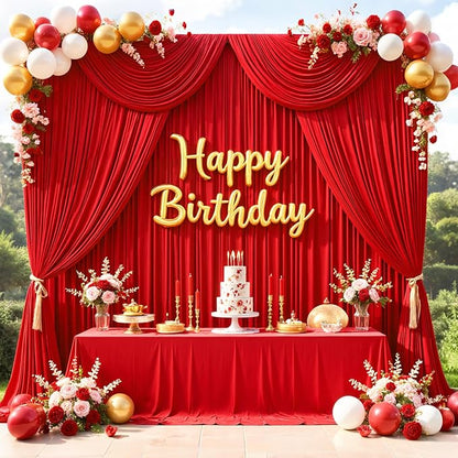 10x10ft Wrinkle Free Red Backdrop Curtains for Parties, 2 Panels 5x10ft Silky Polyester Photo Backdrop Drapes Back Drop Cloth for Wedding Birthday Photography Baby Shower Background Decor