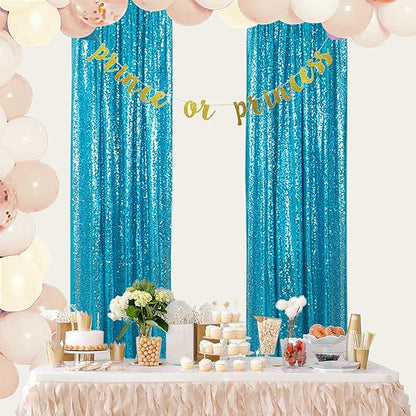 ShinyBeauty Turquoise Curtains 8 Panels, 2Ftx8Ft, Glitter Photograph Backdrops, Blue Backdrop Curtain for Parties,Birthday Decor,Sequin Background