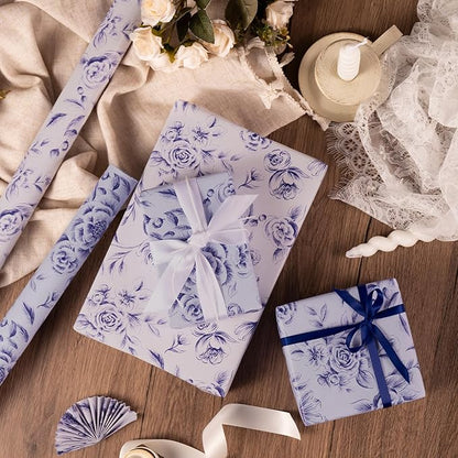 WRAPAHOLIC Jumbo Reversible Floral Wrapping Paper Roll - 30 Inch x 33 Feet - Purple Flower Wrapping Paper for Wedding, Bridal Shower, Mother's Day, Birthday, Baby Shower
