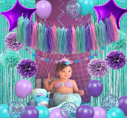Blue Purple Mint Green Pink Tissue Paper Tassel Garland,Tissue Tassel Banner for Party Decorations,Pack of 20