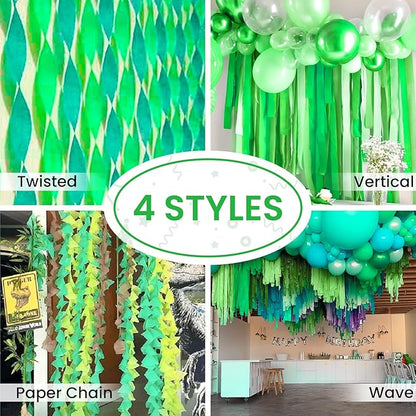 PartyWoo Crepe Paper Streamers 4 Rolls 328ft, Pack of Lime Green Crepe Paper for Party, Wedding, Birthday, Baby Shower Decorations (1.8 Inch x 82 Ft/Roll)