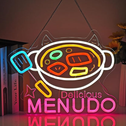 CNBEYOUNG Menudo Neon Sign, Neon Lights Hanging Wall Art Decoration for Mexican Restaurant Shop Bar Cafe Kitchen Party Home Decor, USB Powered Ultra Bright Dimmable,15.43x 12.2inches