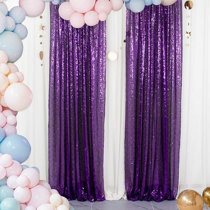 ShinyBeauty 4 Panels Purple Sequin Curtains | 2Ft x 8Ft Sparkle Photo Backdrop | Shimmer Background for Parties & Events | Mermaid Theme | Durable & Elegant Fabric Backdrop