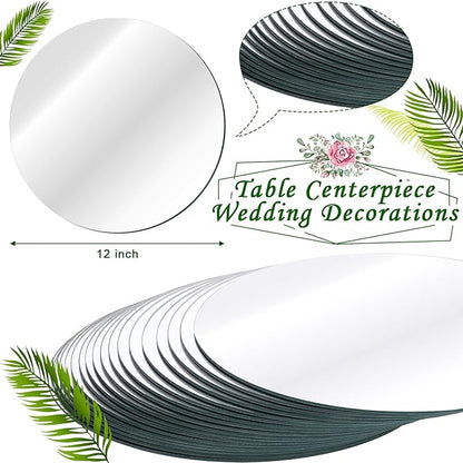 Tuanse 18 Pcs 12 Inch Round Mirrors Centerpieces for Tables, Table Mirrors, Mirror Plates Set, Circle Glass Trays for Wedding, Baby Shower, Party Decorations, Crafts, Christmas, 2mm
