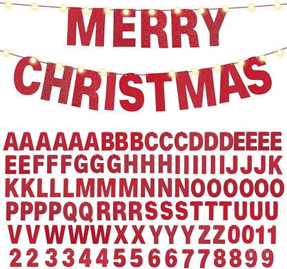 TaoBary 112 Pcs DIY Letter Kit Glitter Customizable Banner Letters Include 107 Letters and Numbers 3 Rope and 2 Needles for Birthday Halloween Christmas Wedding Valentine Party Decor(Red)