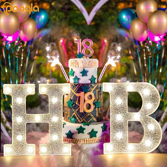 Pooqla Light Up Letters, LED Marquee Letters for Silver Birthday Decorations, Battery Powered Night Light Teenager Girl Room Decor, Gift for Girls Boys Wedding Bedroom Christmas Party Decor, Letter Q