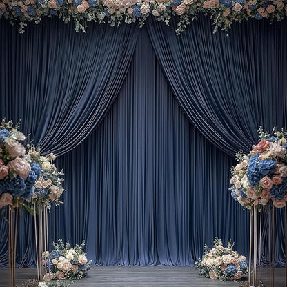 60ftx12ft Wrinkle Free Navy Blue Backdrop Curtain, 12 Panels 12FT Height Navy Blue Wedding Backdrop Drapes, Silky Polyester Back Drop Cloth for Birthday Photography Background Party Backdrop Draping