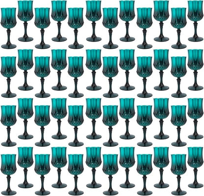 Plastic Wine Glasses，Plastic Goblets Vintage Style Cordial Drinking Glasses for Wedding Reception, Christmas Grand Event Party Supplies (48, Green)