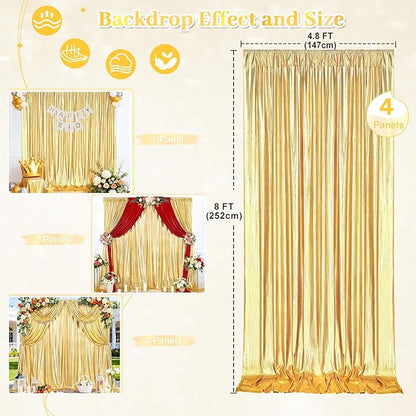 Wedding Backdrop Curtains for Arch Drape: 4 Panels 4.8x8FT Glitter Backdrop Wrinkle-Free Fabric for Fall Christmas Party Decorations