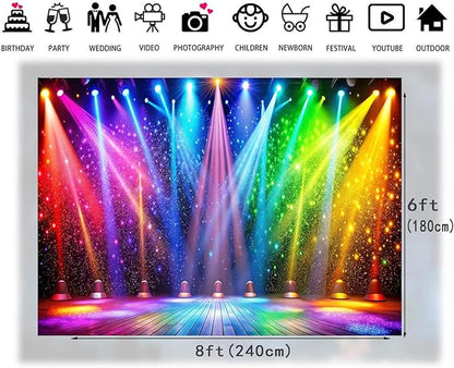 LTLYH 8x6ft Fabric Disco Rainbow Stage 70s 80s 90s Backdrop Vintage Lights Photography Background Rock Music Club Neon Glow Party Decorations Photo Banner 312