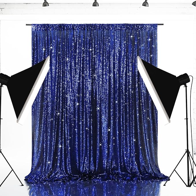 Eternal Beauty Navy Blue Sequin Backdrop, 7x7 Ft Glitter Background Curtains for Shimmer Photography Party Wedding Birthday Independence Day Back Drop Decor
