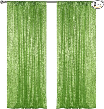 Sugargirl Apple Green Sequin Backdrop Curtain 2 Panels 2FTx8FT Glitter Apple Green Background Drapes Sparkle Photography Backdrop for Party Wedding Birthday Wall Decoration