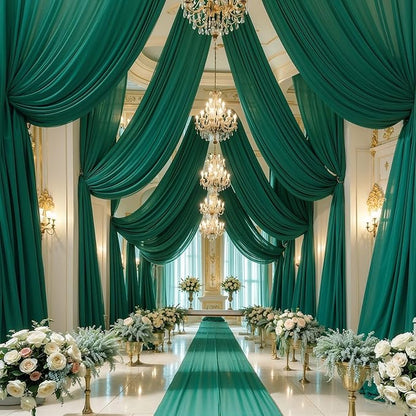 Wedding Arch Draping Fabric,2 Panels 18FT Emerald Green Sheer Chiffon Curtain Drapes 6 Yards for Wedding Ceremony Birthday Party Decoration