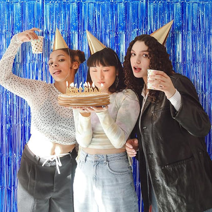5 Pack Blue Fringe Foil Curtains 3.2ft x 8.2ft Tinsel Backdrop Streamers for Birthday Party Decoration Wedding Christmas Decoration (Navy)