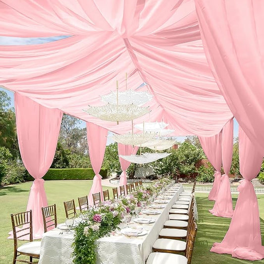 6 Panels Dusty Rose Ceiling Drapes for Wedding 5ftx30ft Chiffon Fabric Arch Draping Curtains Sheer Drapery for Party Ceremony Birthday Baby Shower Reception Stage Swag Ceiling Decorations