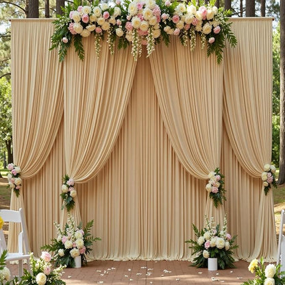 20ft x 15ft Beige Wrinkle Free Backdrop Curtains for Parties,Silky Polyester Fabric Wedding Ceiling Drapes, 4 Panels 15ft Photo Back Drop Drapes for Baby Shower Photography Stage Background Cloth