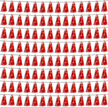 8P Red Foil Fringe Metallic Tassel Streamers Banner Tassel Garland for Parade Floats, Bachelorette, Wedding, Birthday, Halloween, Christmas, Bridal/Baby Shower Party Decorations