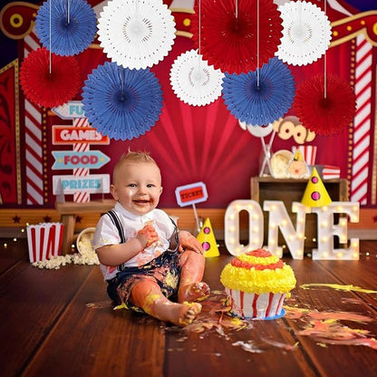 4th of July Patriotic Decorations, 18 Pcs Red White Blue Hanging Honeycomb Paper Fans, Round Paper Fan Decorations for American Fourth of July Memorial Day Independence Day Events Party Supplies