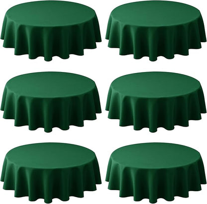 Biscaynebay 6 Pack Textured Fabric Round Tablecloths 60", Hunter Green Water Resistant Tableclothes Small Circle Folding Table Covers Linen for Dining, Kitchen, Wedding, Parties etc Machine Washable
