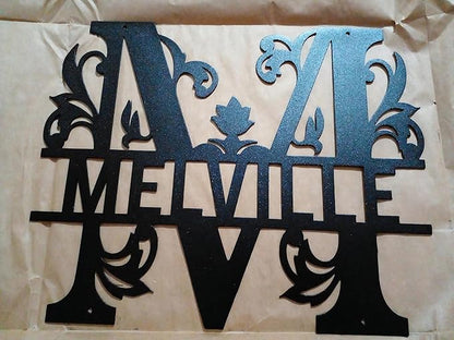 Personalized Metal Name Signs, Split Letter Monogram Wall Decor, Custom Last Name Sign, Family Name Sign for Outdoor, Personalized Wedding Gift, Garden Decor, Metal Wall Art, Housewarming Gift (MonogramDesign_4)