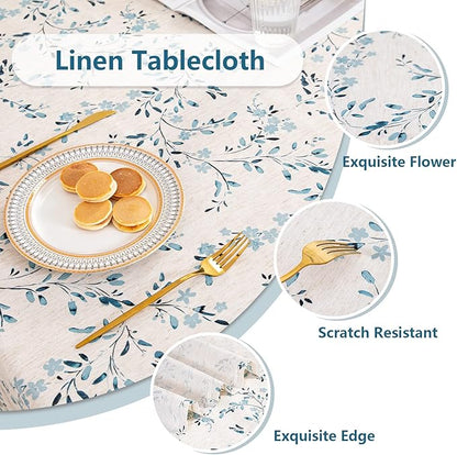 Mysky Home Rectangle Table Cloth 60x120 Inch - Spring Summer Floral Tablecloth, Waterproof Linen Fabric Oblong Table Cloth for Kitchen Dining Tablecloth for 6 Feet Table Blue, Small Blue Flower Design