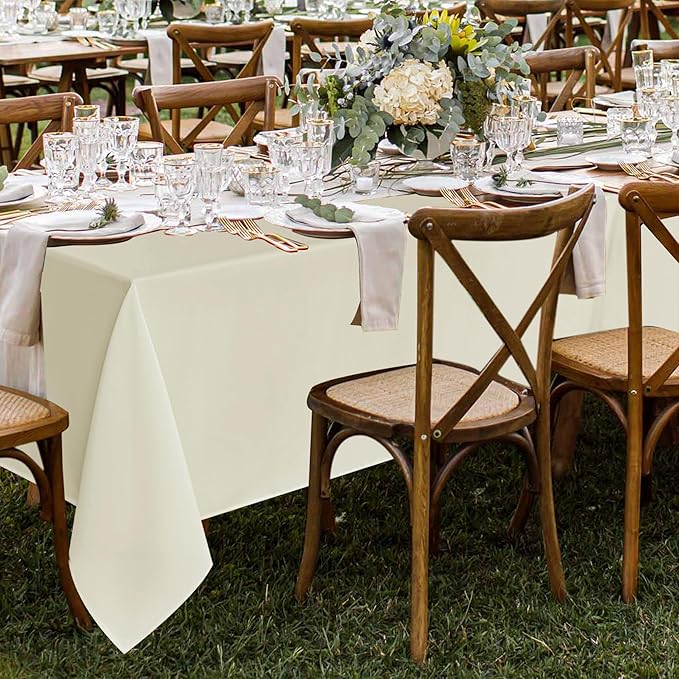 Fitable 10 Pack Rectangle Tablecloths: Stain Resistant Wrinkle Free Fabric Table Clothes, Washable Reusable Polyester Table Covers for Wedding Party Birthday Banquet Reception(Ivory, 70x120 Inch)