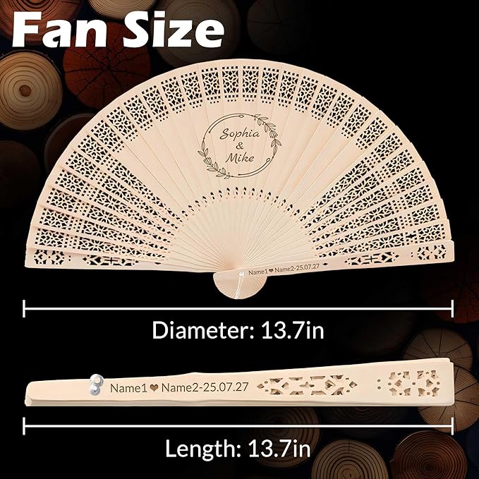 10 PCS Custom Fans Personalized Folding Fans for Line Dancing Wooden Hand Fan Wedding Favors Bulk Fans for Guests Party Event Use (Style14)