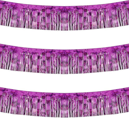 Thick 10 Feet by 15 Inch Purple Foil Fringe Garland - Pack of 3 | Shiny Metallic Tinsel Banner for Parade Floats, Bridal Shower, Wedding, Birthday, Christmas | Wall Hanging Drapes (3)