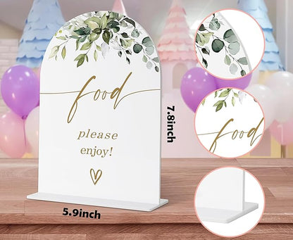 Food Signs for Party, Greenery Gold Bridal Shower Decorations, Dessert Bar Sign, Wedding Signs for Ceremony and Reception, Engagement Decor, Wedding Table Acrylic Decor, Bachelorette Party Favors - 20