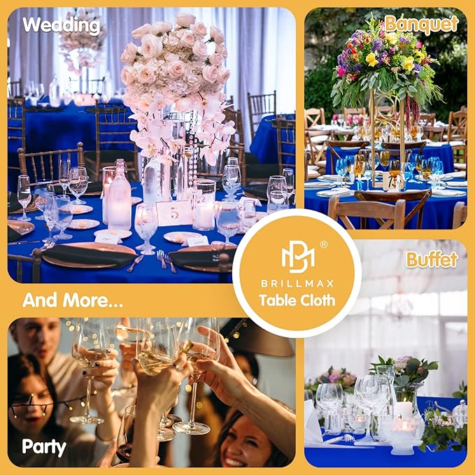 BRILLMAX 8 Pack Royal Blue Round Tablecloths 90 Inch - Circle Bulk Linen Polyester Fabric Washable Table Cloth Cover for Wedding Reception Banquet Birthday Party Buffet Restaurant