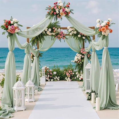 1 Panels Wedding Arch Draping Fabric Sage Green Sheer Backdrop Curtain Arch Drape for Wedding Ceremony Reception,Bridal Shower Party Decorations 28" X 19ft