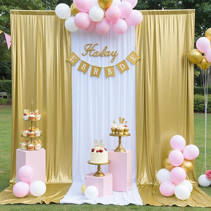 20ft x 10 ft Glitter Gold Backdrop Curtain for Parties, Wrinkle Free Non-See Through Not Fall-Off Sequin Gold Shimmer Photo Backdrop Drapes for Graduation Photography Background Cloth-4 Panels 5x10ft