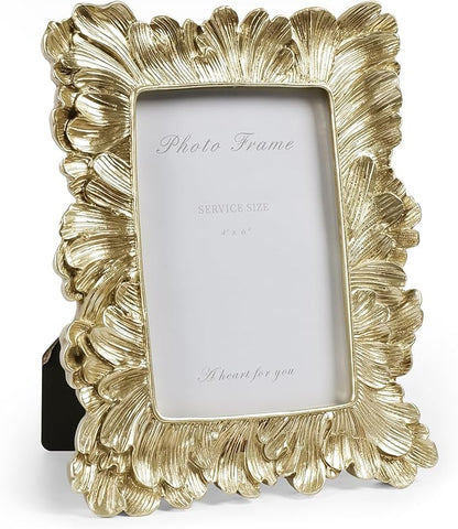 Cuspin Vintage Picture Frame 4x6 Frames, Gold Palm Leaves Textured Hand-Crafted Resin with Glass Front Elegant Retro Vintage Design Photo Frame for Wall and Tabletop Display Home Decor