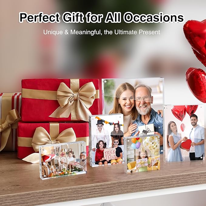 HOUSE DAY Acrylic Picture Frames 5x7, 3 Pack Magnetic 5x7 Picture Frame, Double Sided Clear 5 x 7 Photo Frame with Microfiber Cloth, Frameless FreeStanding 5x7 Frame Gift for Desktop Display
