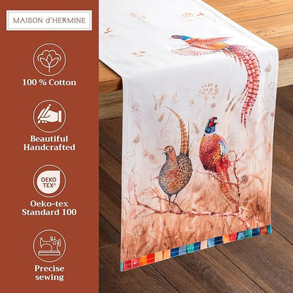 Maison d' Hermine Table Runner 100% Cotton Double Layer Table Runners 72 inches Long for Thanksgiving Christmas Decorations Home Kitchen Dining Party Wedding (Faisan D'Automne, 14.5" x 72")