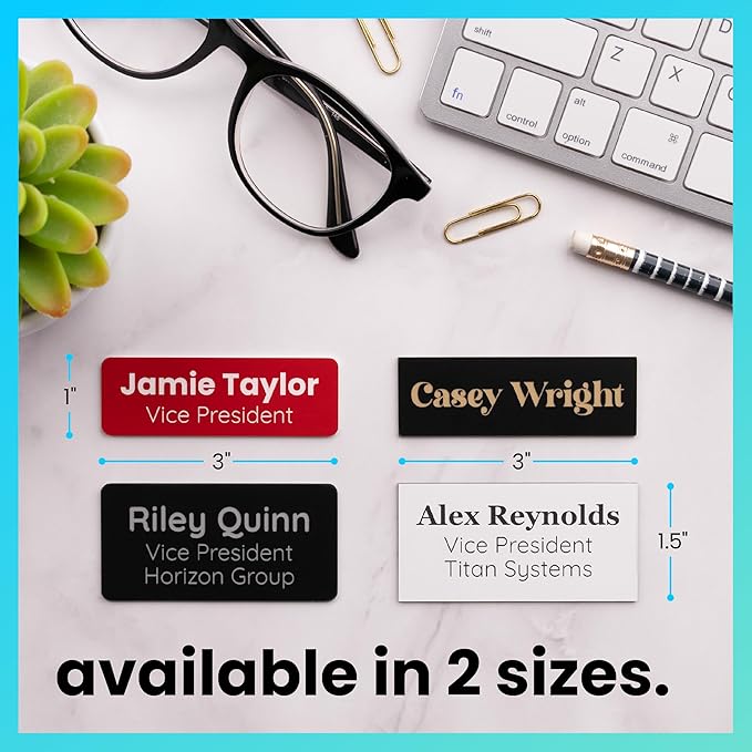 ExcelMark Custom Name Tag - Engraved Name Badge with Pin or Magnetic Backing, 16 Colors, 6 Fonts, and 2 Sizes to Choose from (White w/Black Letters, 1"x 3")