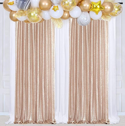 Champagne Sequin Backdrop Curtains, 2 Panels Champagne Blush Sequin Backdrop, 2FTx8FT Sequin Curtains for Party Wedding Sequence Backdrop