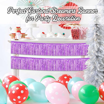 4 Pack 10 Ft Light Purple Foil Fringe Garland Metallic Streamers Tinsel Banner Wall Hanging Garland Backdrop for Parade Floats, Halloween, Christmas, Thanksgiving, New Year Party Decorations