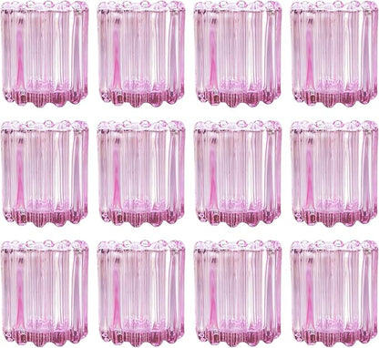 GOLDEAL 12Pcs Pink Glass Votive Candle Holders Tealight Holders Decorative, Tea Candle Holders Bulk,Candlestick for Wedding, Party,Dinner, Home Table Decor.