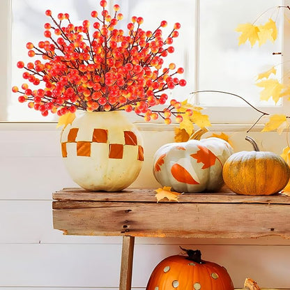 40 Pcs Artificial Berry Stems Branches, Fall Halloween Faux Holly Berries Picks and Sprays Ornaments for Thanksgiving Wreath DIY Craft Decorations Holiday Home Decor (40, Orange)