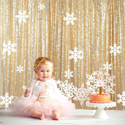 ShinyBeauty Sequin Backdrop - 8ft x 10ft Light Gold Sequin Fabric Drapes Sparkle Background for Photoshoot and Birthday Party
