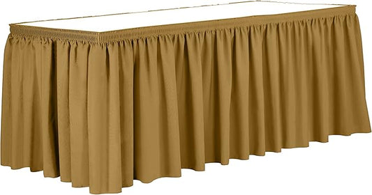 Ultimate Textile Pleat Polyester Fabric Table Skirt - Machine Washable Flame Resistant with Clips for Events, Weddings & Trade Shows, Cut & Sewn in Paterson, NJ - Gold, 21' Shirred Pleat