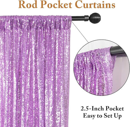 ShinyBeauty Sequin Curtains 4 Panels Lavender Sequin Backdrop Photo Backdrops Shimmer Background Party Decor Glitter Fabric Light Purple Curtain for Baby Shower(2FTx8FT)