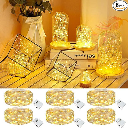 kolpop 6 Pack LED Fairy Lights Battery Operated, Mini Twinkle String Lights Battery Powered Waterproof for Christmas Mason Jars Party